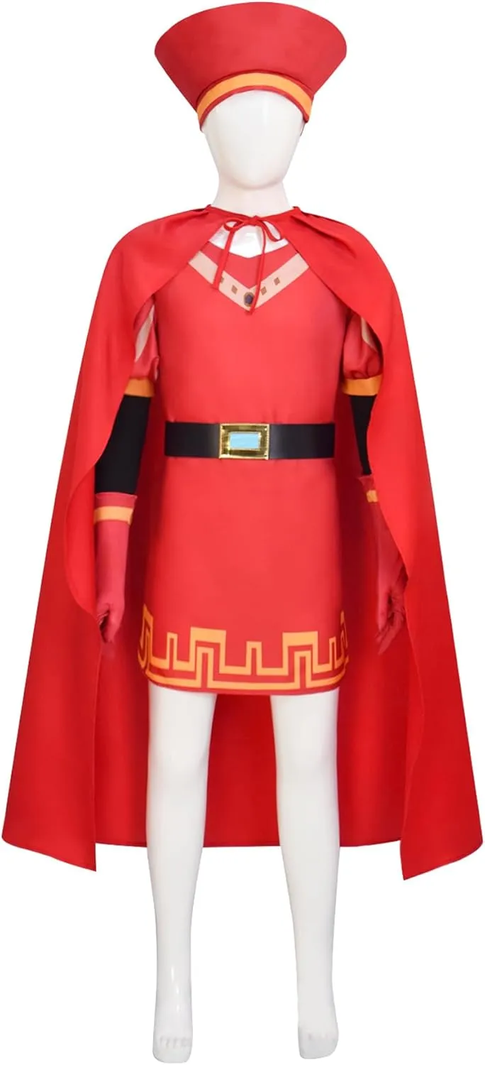 Kids Lord Farquaad Costume Red Cloak Tops Hat Belt Gloves Full Set King Farquaad Cosplay Wig for Halloween