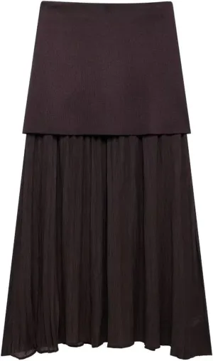 Knitted Puffy Skirt Winter and Fall Women's High Waist Casual Pleated Spliced Midi Skirt