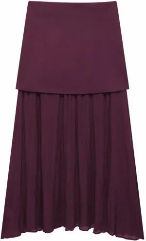 Knitted Puffy Skirt Winter and Fall Women's High Waist Casual Pleated Spliced Midi Skirt