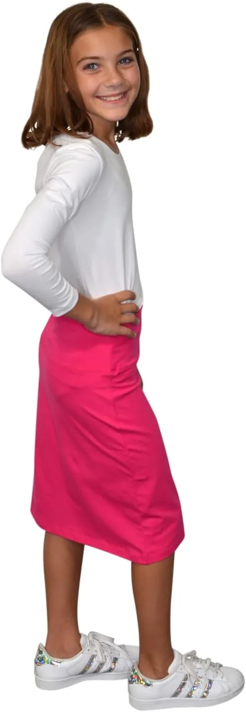 Kosher Casual Kids Big Girls Modest Knee Length Stretch Pencil Skirt in Lightweight Cotton Spandex