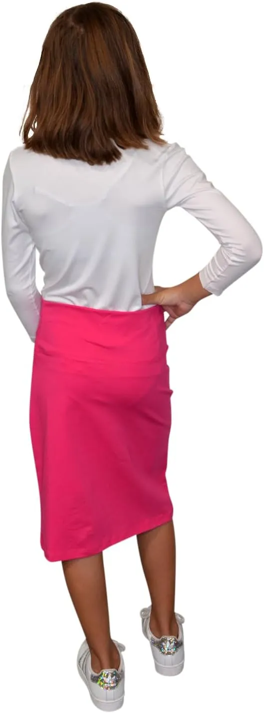 Kosher Casual Kids Big Girls Modest Knee Length Stretch Pencil Skirt in Lightweight Cotton Spandex