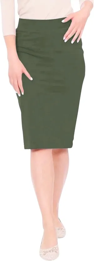 Kosher Casual Women's Modest Knee-Length Fitted Lightweight Cotton Spandex Pencil Skirt