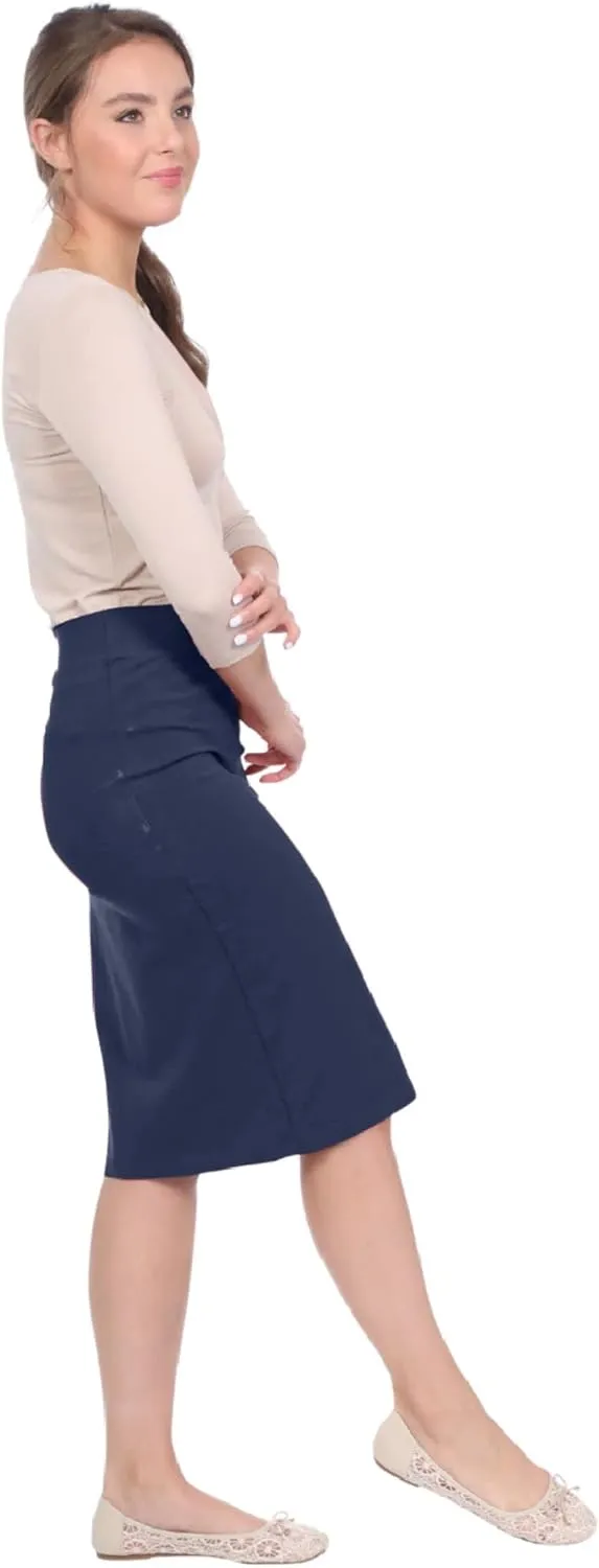 Kosher Casual Women's Modest Knee-Length Fitted Lightweight Cotton Spandex Pencil Skirt