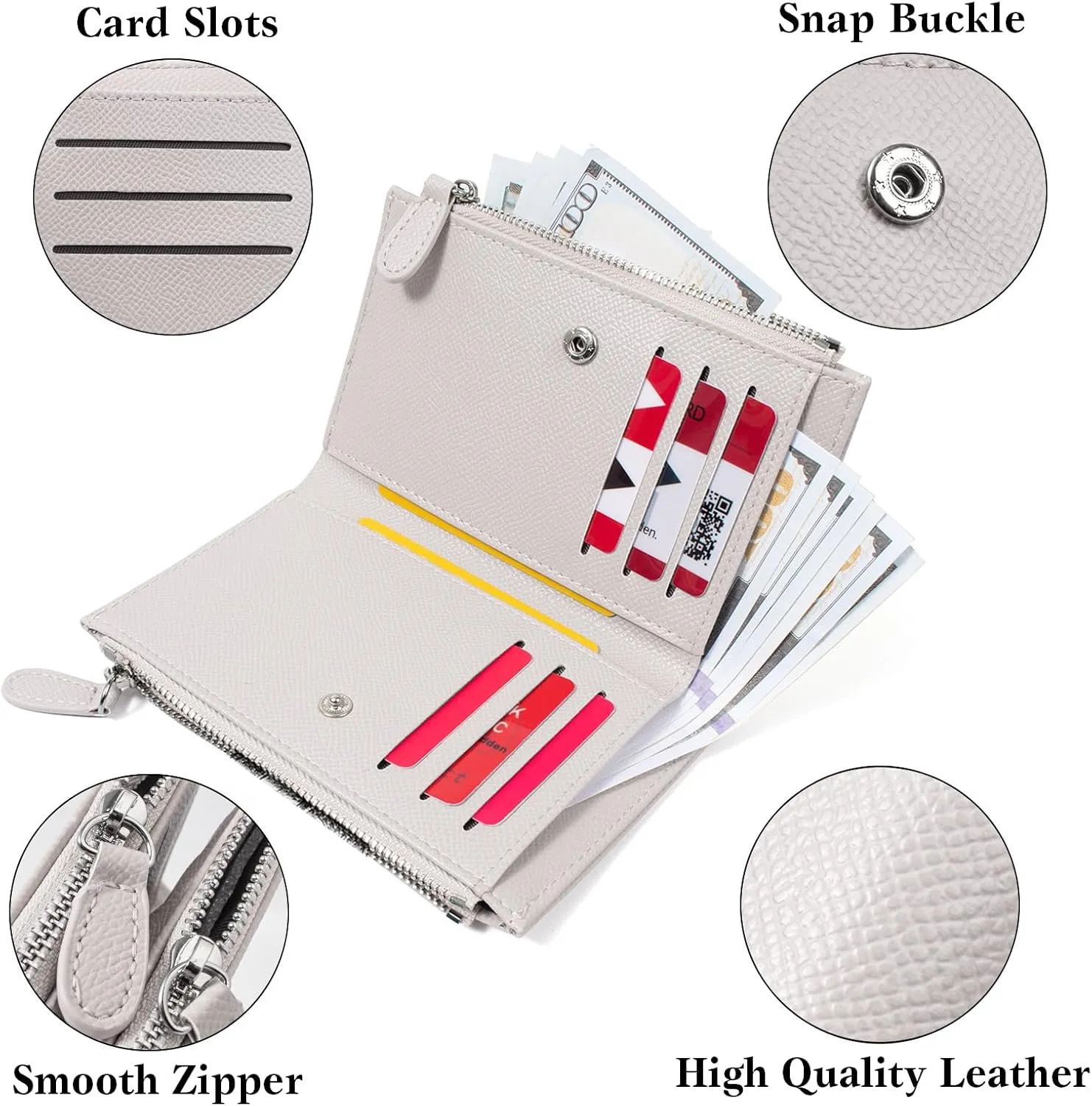 KOTORA Small Wallets for Women Leather RFID Blocking Bifold Zipper Coin Pocket Wallet Card Case Holder Minimalist Clutch Handbag Purse (Medium-Gray)