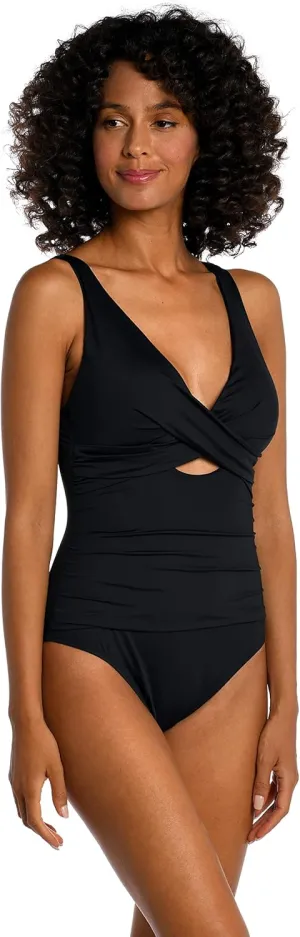 La Blanca Women's One Piece Swimsuit Cross Front Keyhole Island Goddess Bathing Suit