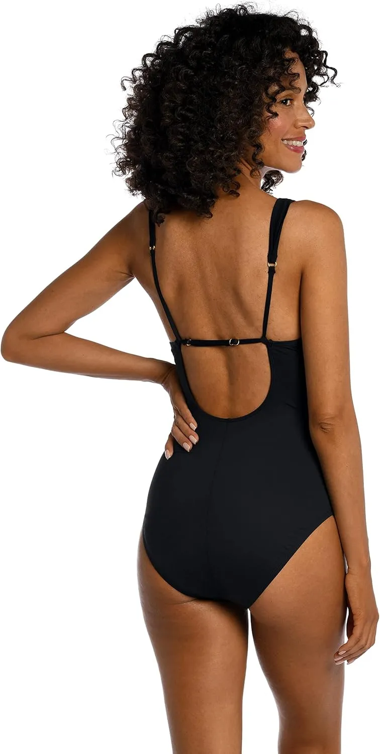 La Blanca Women's One Piece Swimsuit Cross Front Keyhole Island Goddess Bathing Suit