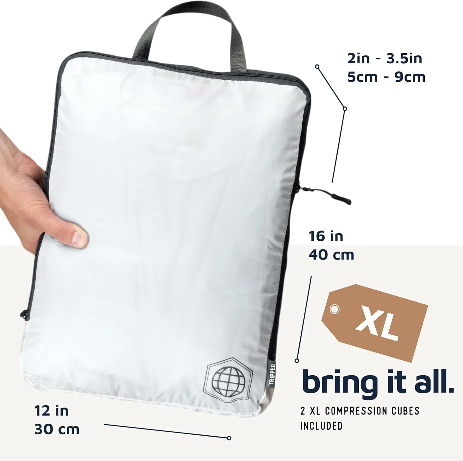 Large Compression Packing Cubes for Travel-Packing Cube Luggage Organizers 4 Piece Set for Checked Luggage-Ultralight, Expandable/Compression Bags by TRIPPED Travel Gear (White 4 Piece)