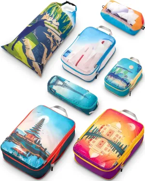 Large Compression Packing Cubes for Travel-Packing Cube Luggage Organizers 7 Piece Set for Checked Luggage-Ultralight, Expandable/Compression Bags by TRIPPED Travel Gear (Bucketlist)
