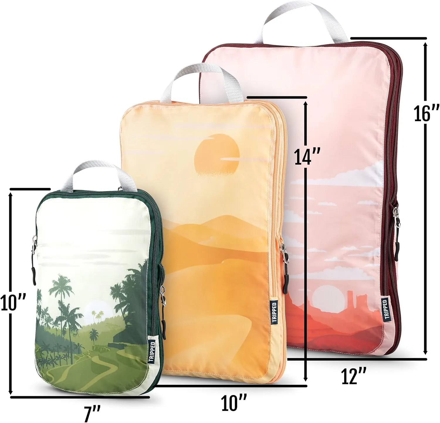 Large Compression Packing Cubes for Travel-Packing Cube Luggage Organizers 7 Piece Set for Checked Luggage-Ultralight, Expandable/Compression Bags by TRIPPED Travel Gear (Landscape)