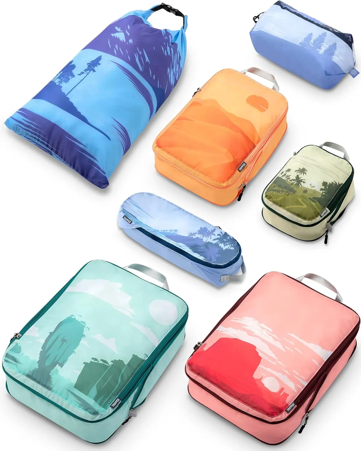 Large Compression Packing Cubes for Travel-Packing Cube Luggage Organizers 7 Piece Set for Checked Luggage-Ultralight, Expandable/Compression Bags by TRIPPED Travel Gear (Landscape)