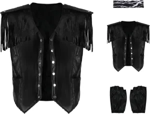 LILLIWEEN Men Cowboy Costume With Scarf Western Long Sleeve Fringe Shirt Halloween Cosplay