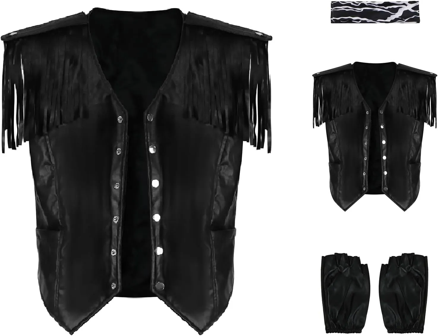 LILLIWEEN Men Cowboy Costume With Scarf Western Long Sleeve Fringe Shirt Halloween Cosplay
