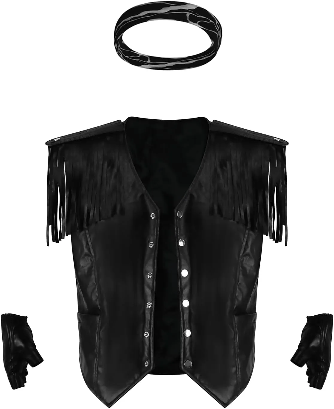 LILLIWEEN Men Cowboy Costume With Scarf Western Long Sleeve Fringe Shirt Halloween Cosplay