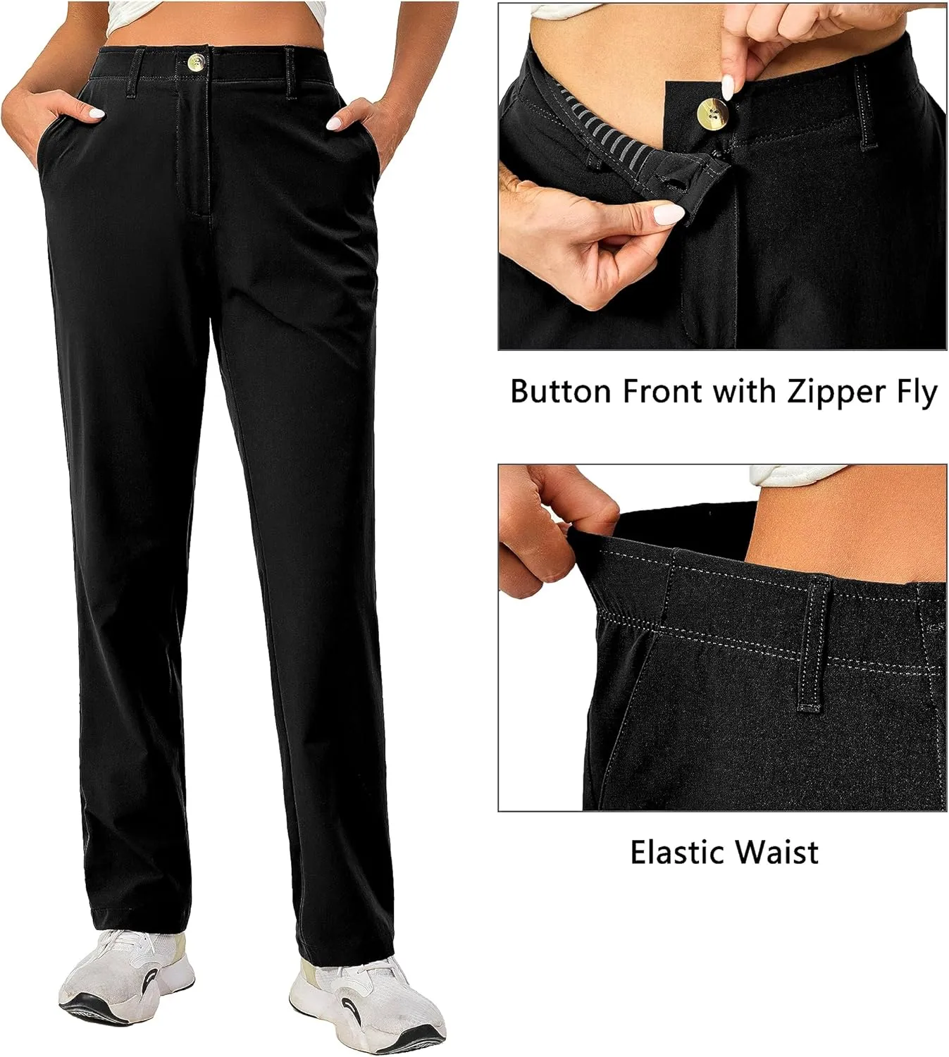 Little Donkey Andy Women's Golf Pants Stretch Quick Dry Lightweight Straight Leg Business Casual Slacks with Pockets