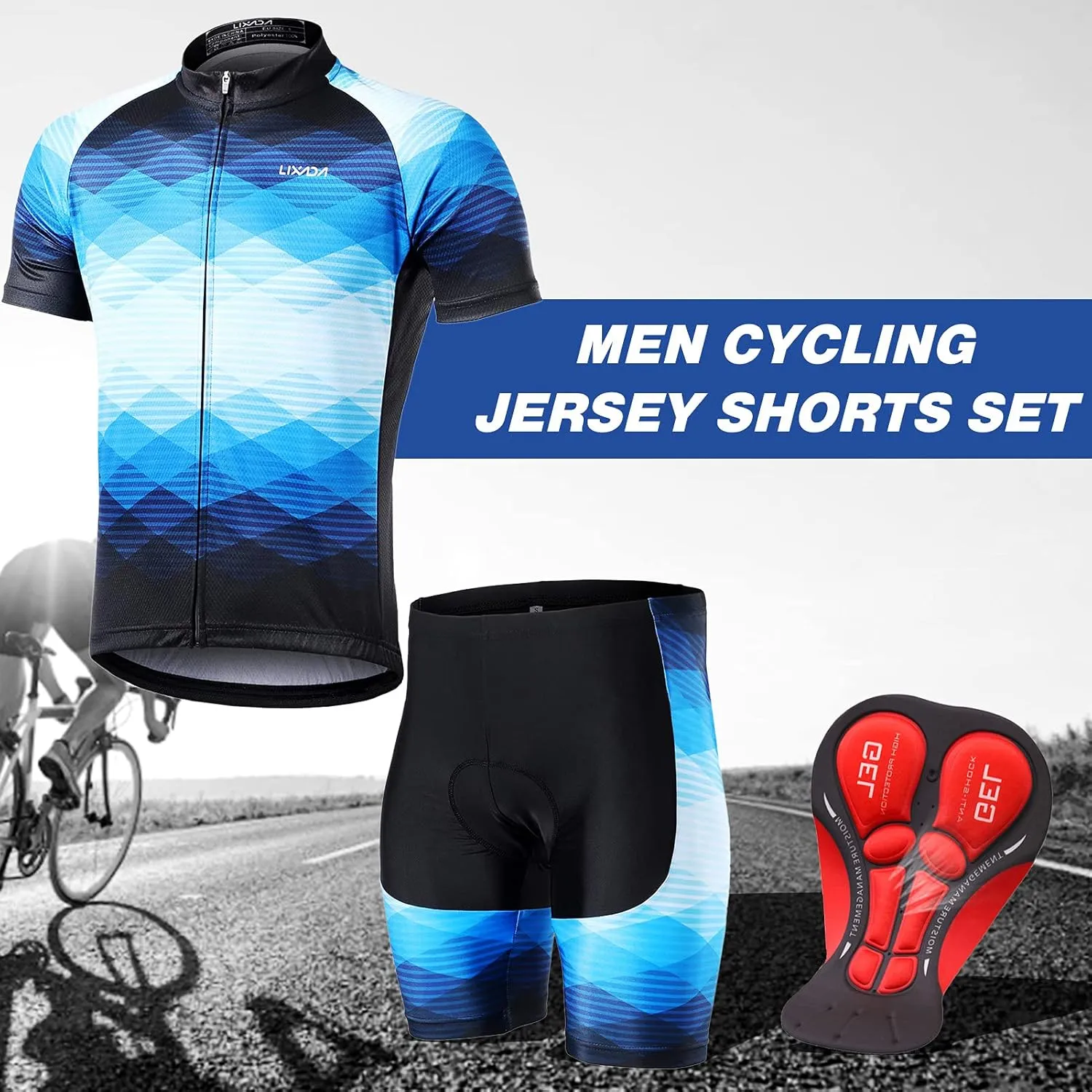 Lixada Men's Cycling Jersey Set Bicycle Short Sleeve Set MTB Bicycle Suit Quick-Dry Breathable Shirt Pants Set