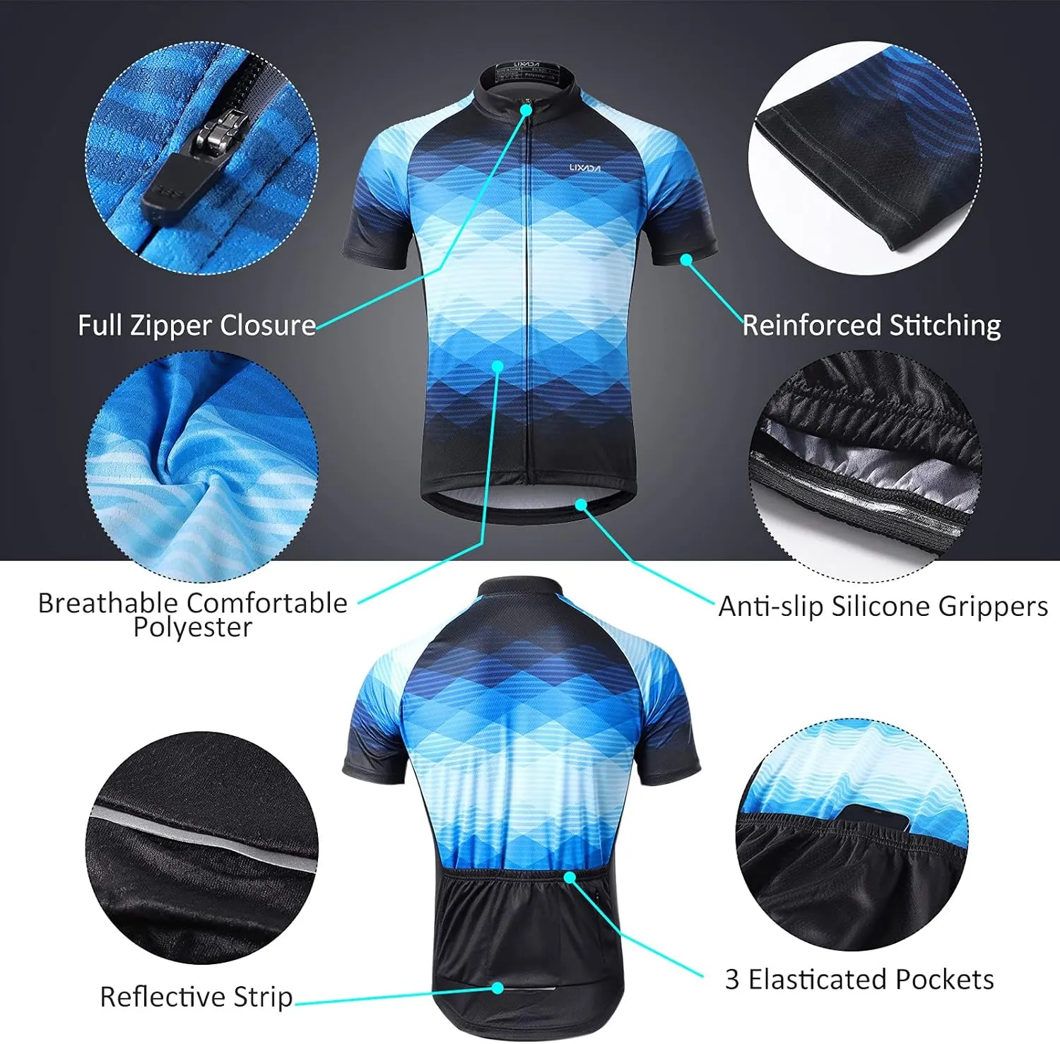 Lixada Men's Cycling Jersey Set Bicycle Short Sleeve Set MTB Bicycle Suit Quick-Dry Breathable Shirt Pants Set