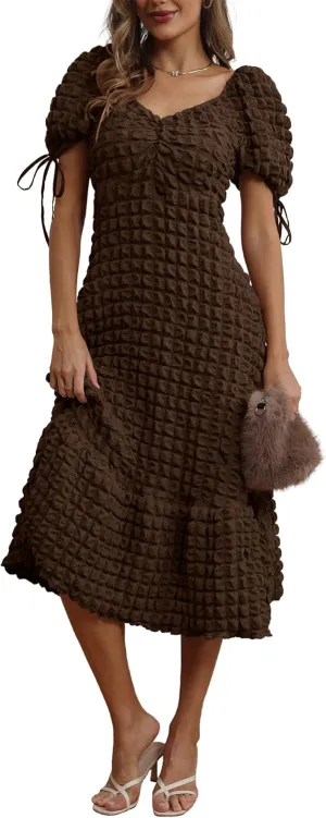 Locachy Womens Casual Summer Dresses 2024 Boho Short Sleeve V Neck Sundresses Backless Long Textured Maxi Dress