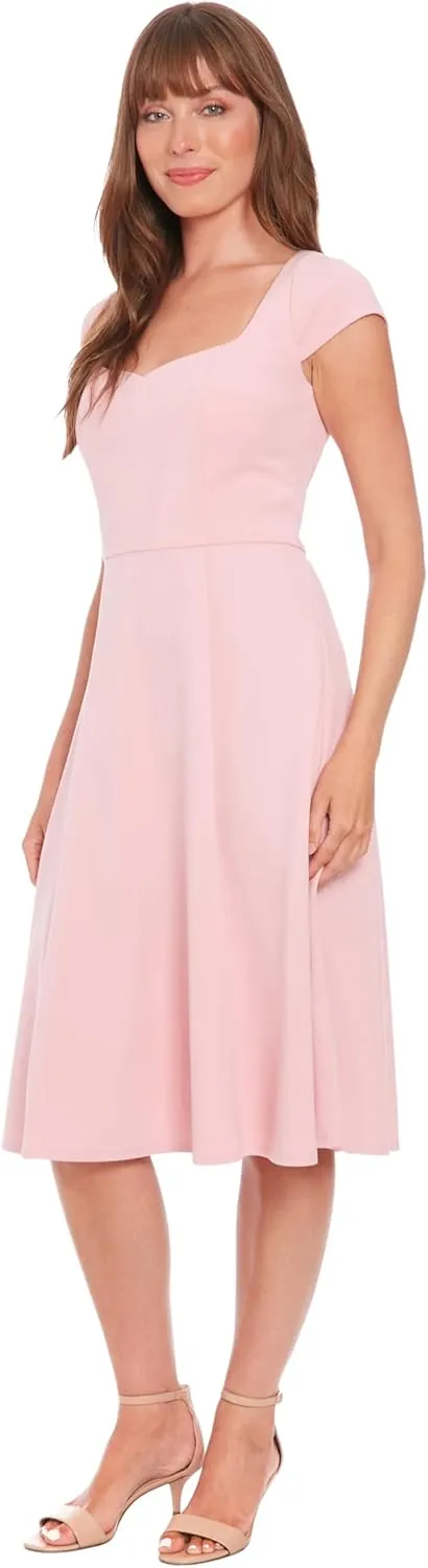 London Times Women's Sweetheart Neckline Empire Waist Fit and Flare-Special Occasion Scuba Crepe Midi Cocktail Dress