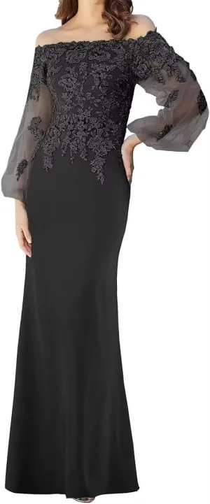 Long Puffy Sleeves Mother of The Bride Dresses for Wedding Off The Shoulder Lace Formal Mermaid Evening Gowns