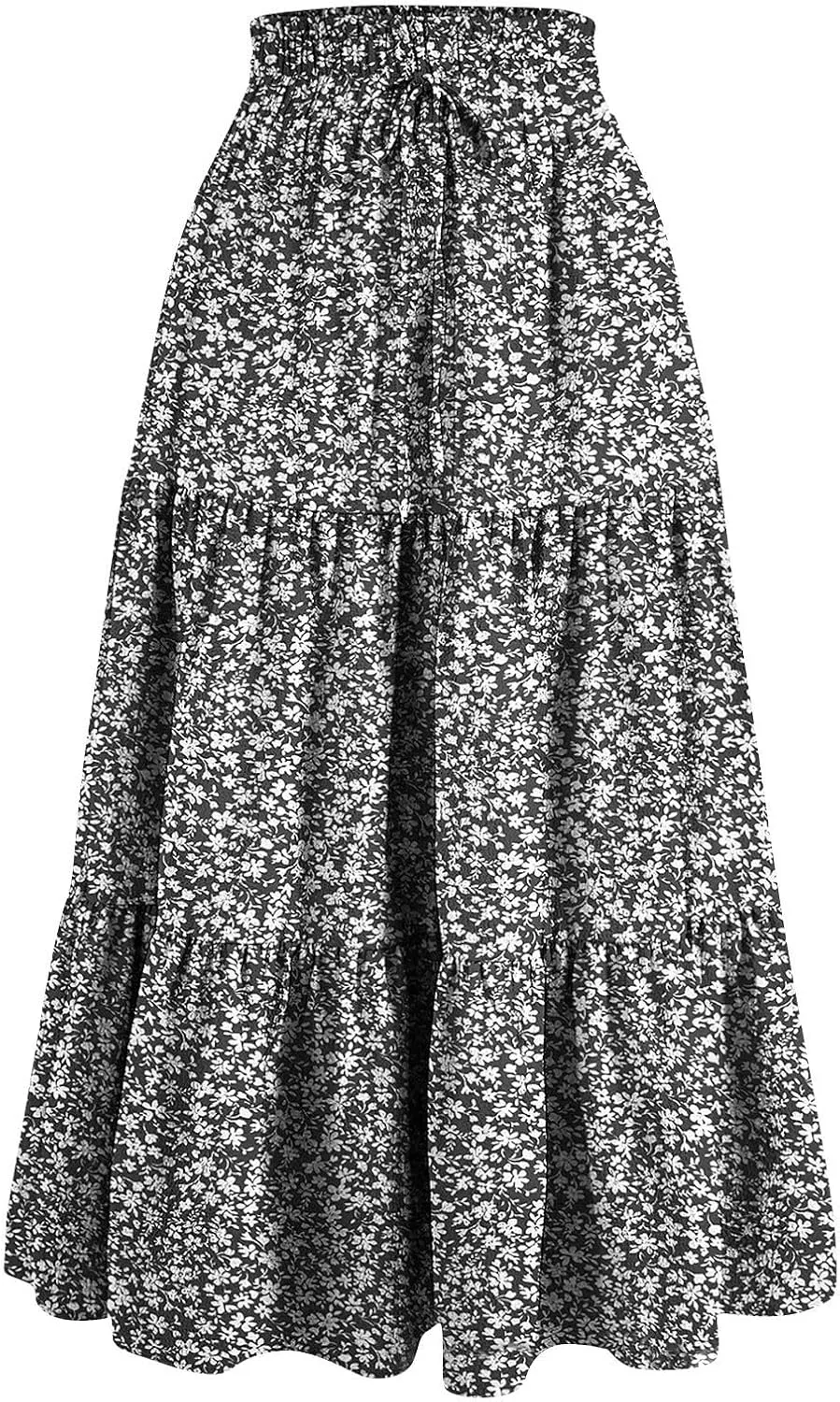 Long Skirts for Women Trendy Flowy Floral Midi Skirt Summer Elastic High Waisted Ruffle Tiered Renaissance Skirt