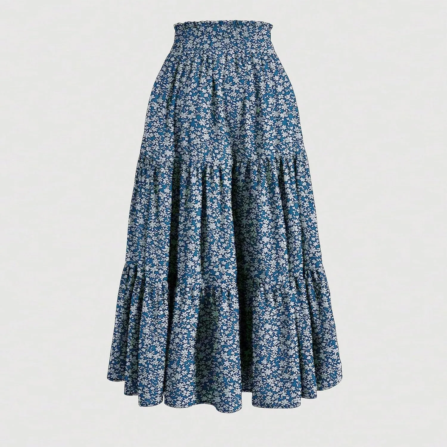 Long Skirts for Women Trendy Flowy Floral Midi Skirt Summer Elastic High Waisted Ruffle Tiered Renaissance Skirt