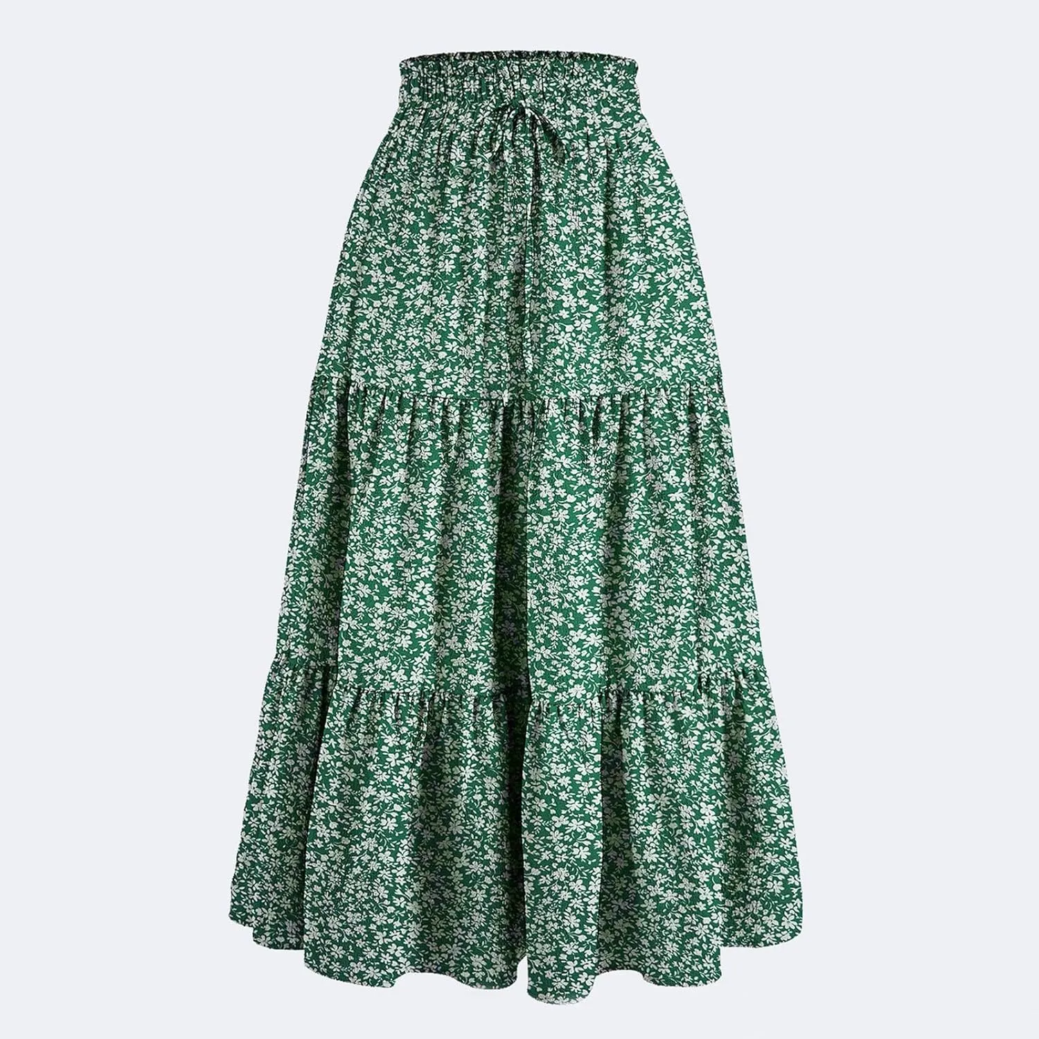 Long Skirts for Women Trendy Flowy Floral Midi Skirt Summer Elastic High Waisted Ruffle Tiered Renaissance Skirt