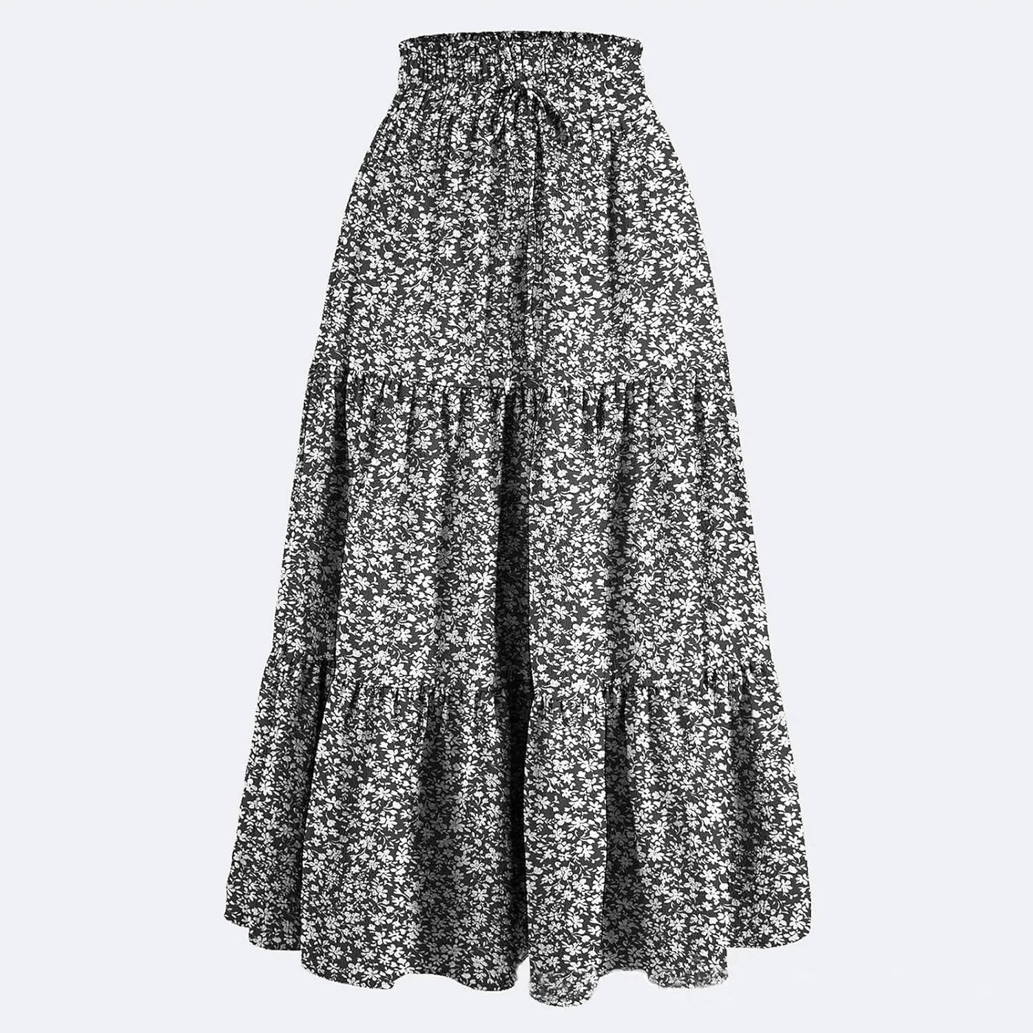Long Skirts for Women Trendy Flowy Floral Midi Skirt Summer Elastic High Waisted Ruffle Tiered Renaissance Skirt