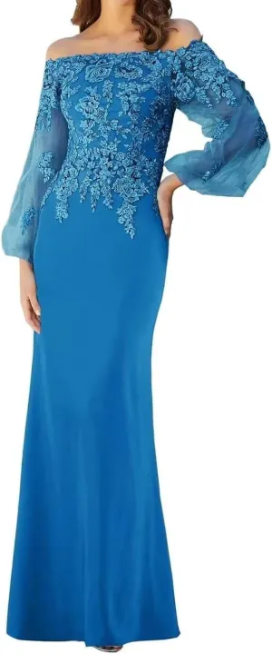 Long Sleeve Plus Size Mother of The Groom Dresses Off Shoulder Chiffon Lace Appliques Mother of Bride Dresses 2024