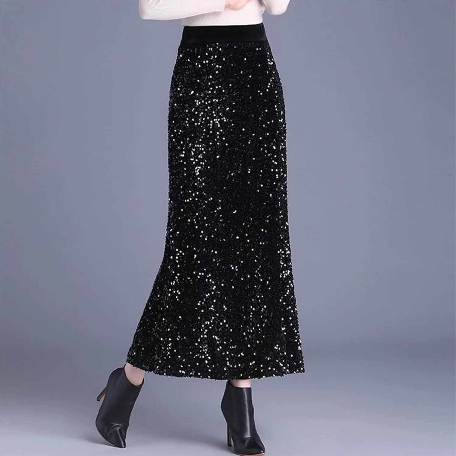 Loose Fit for Women Maxi Long Elegant Sequin Sparkle High Cut Pencil Glitter Basic Skirt Women 2025