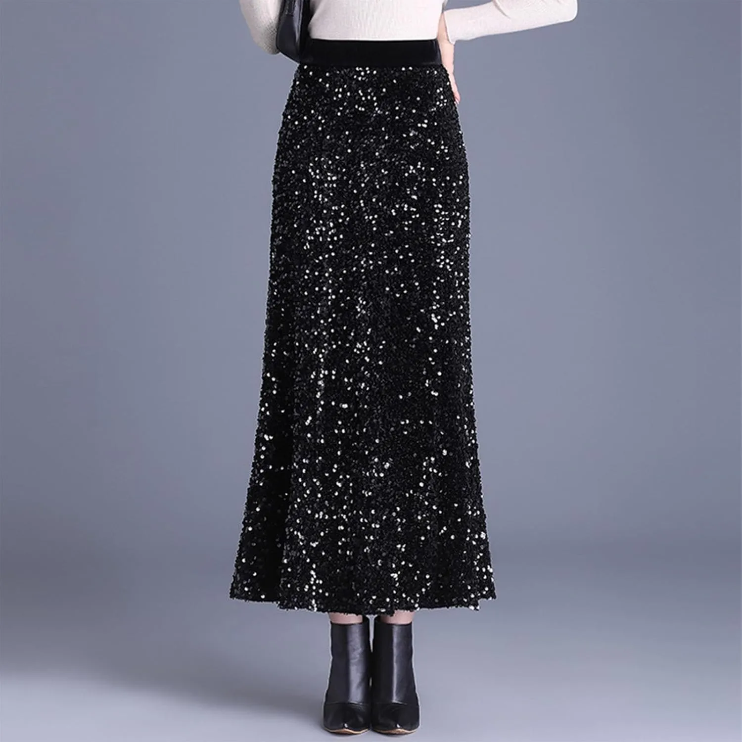 Loose Fit for Women Maxi Long Elegant Sequin Sparkle High Cut Pencil Glitter Basic Skirt Women 2025