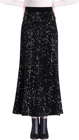 Loose Fit for Women Maxi Long Elegant Sequin Sparkle High Cut Pencil Glitter Basic Skirt Women 2025