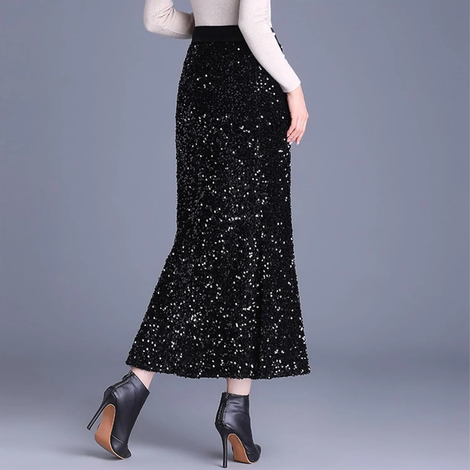 Loose Fit for Women Maxi Long Elegant Sequin Sparkle High Cut Pencil Glitter Basic Skirt Women 2025