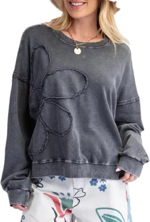 Lordree Women Floral Patchwork Sweatshirt Flower Crewneck Pullover Vintage Reverse Seam Oversized Shirt Casual Sweatshirts