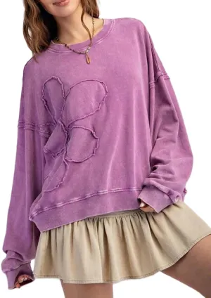 Lordree Women Floral Patchwork Sweatshirt Flower Crewneck Pullover Vintage Reverse Seam Oversized Shirt Casual Sweatshirts
