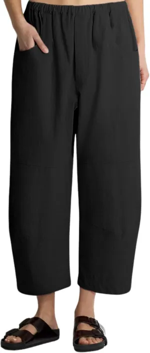 Lviefent Womens Wide Leg Barrel Pants Casual Baggy Elastic Waist Linen Ankle Length Trouser with Pockets