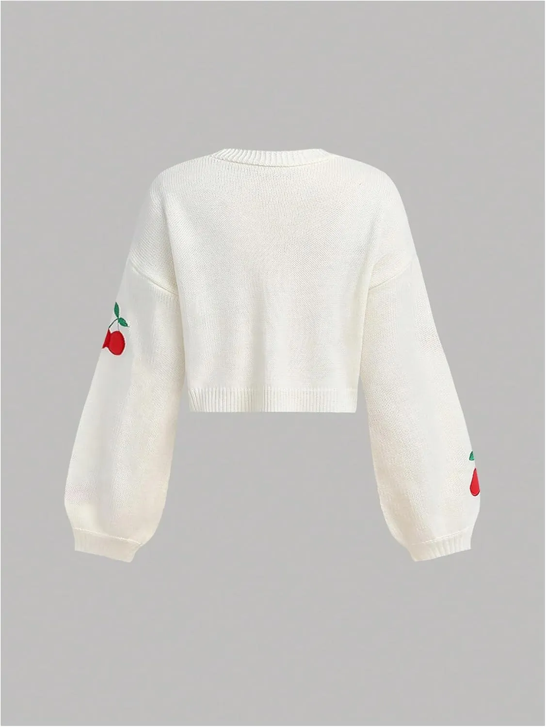 MakeMeChic Girl's Cherry Embroidery Open Front Sweater Cardigan Long Sleeve Cute Lightweight Cardigans