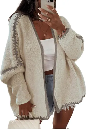 MakeMeChic Women's Open Front Lantern Long Sleeve Cardigan Sweater Chunky Knit Oversized Cardigans
