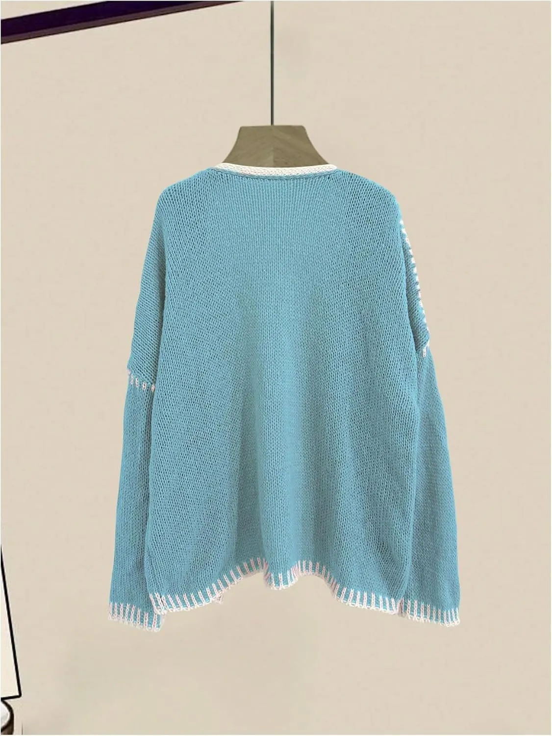 MakeMeChic Women's Open Front Lantern Long Sleeve Cardigan Sweater Chunky Knit Oversized Cardigans