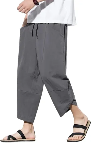 Men Chinese Style Cotton Linen Harem Pants Mens Retro Streetwear Beach Pants Male Casual Summer Trousers