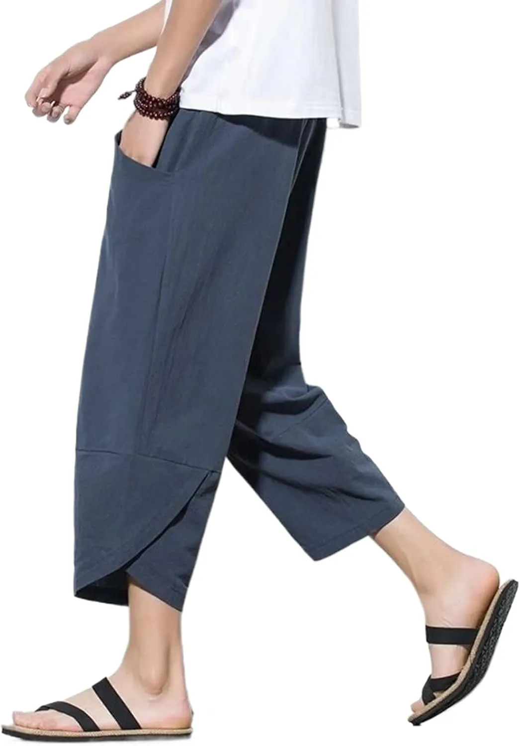 Men Chinese Style Cotton Linen Harem Pants Mens Retro Streetwear Beach Pants Male Casual Summer Trousers