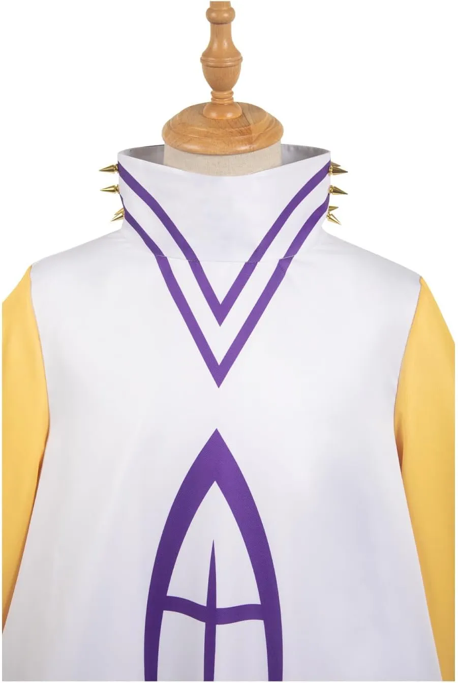 Mens Cosplay Costume White Golden Cloak Robe Dress Suit Outfit with Gloves Halloween