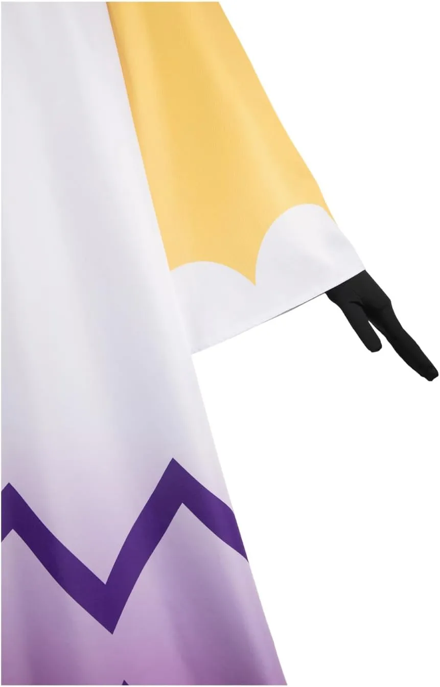Mens Cosplay Costume White Golden Cloak Robe Dress Suit Outfit with Gloves Halloween