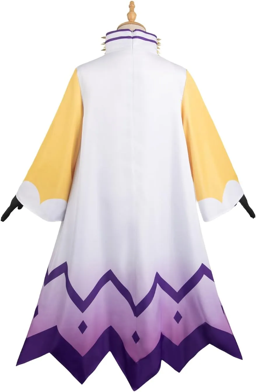Mens Cosplay Costume White Golden Cloak Robe Dress Suit Outfit with Gloves Halloween