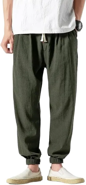 Men's Japanese Casual Pants Chinese Style Men Cotton and Linen Harem Pants