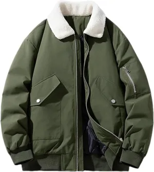 Men's Winter Cotton-Padded Couple Jacket Outdoor Lapel Lamb Wool Thickened Warm Loose Windbreaker Coat