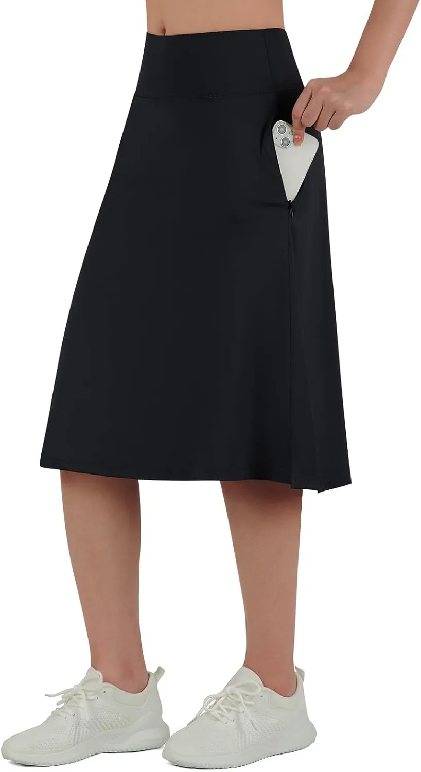Midi Length Skorts Skirts for Women Modest Knee Length Skorts Athletic 26" Long Skirts with Zipper Pockets
