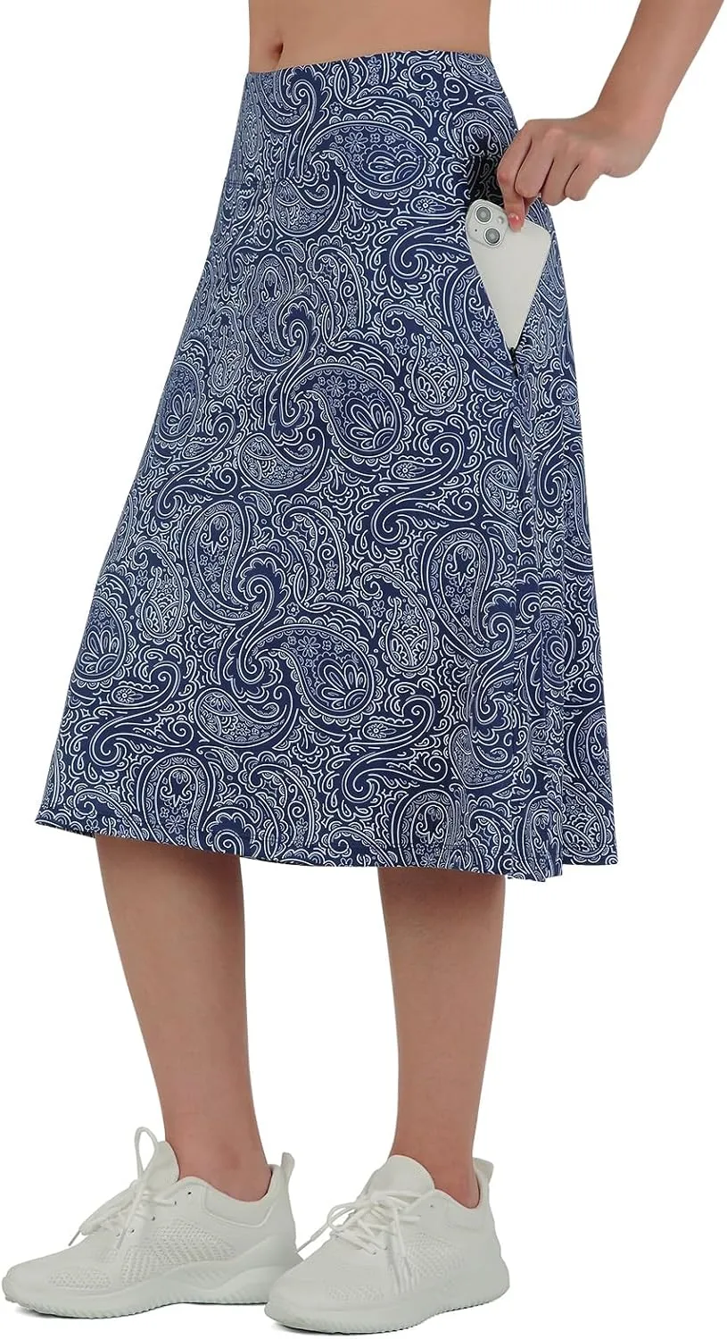 Midi Length Skorts Skirts for Women Modest Knee Length Skorts Athletic 26" Long Skirts with Zipper Pockets