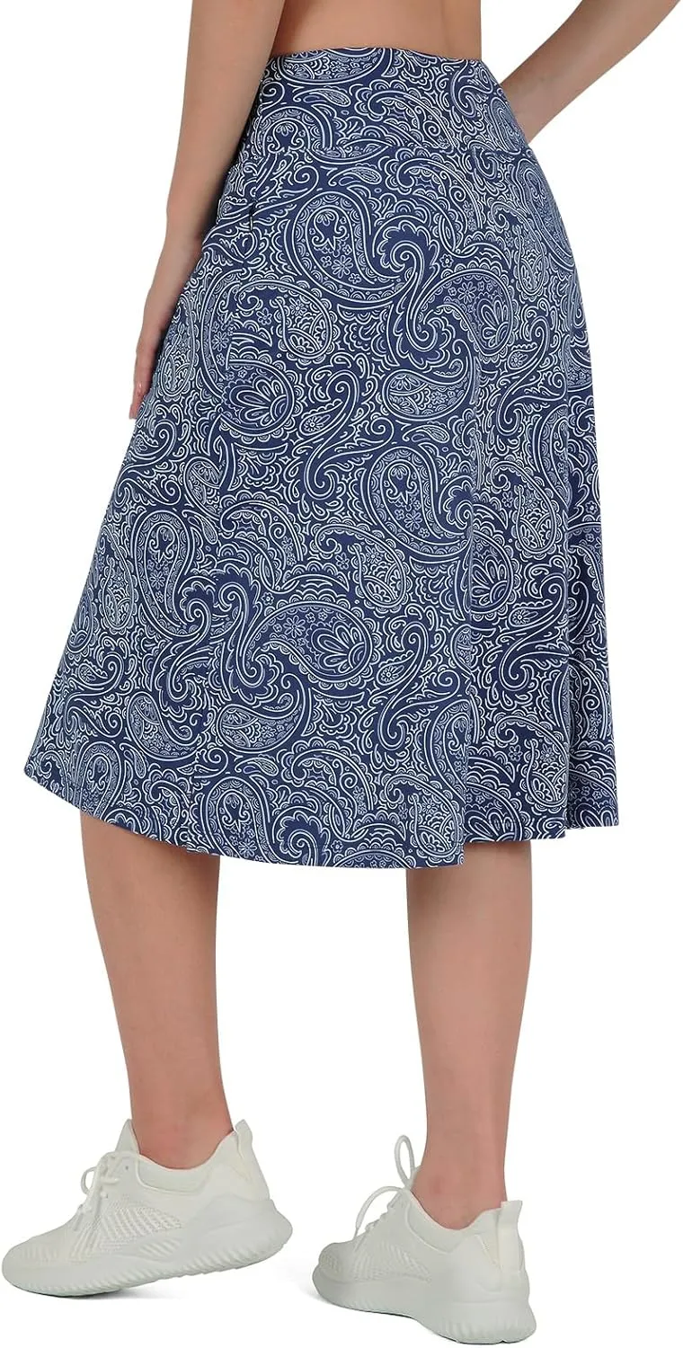 Midi Length Skorts Skirts for Women Modest Knee Length Skorts Athletic 26" Long Skirts with Zipper Pockets