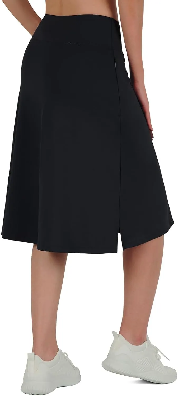 Midi Length Skorts Skirts for Women Modest Knee Length Skorts Athletic 26" Long Skirts with Zipper Pockets