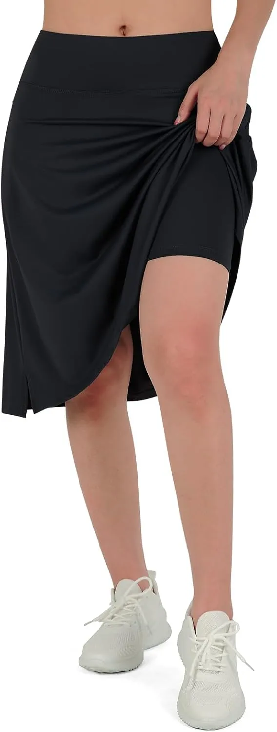 Midi Length Skorts Skirts for Women Modest Knee Length Skorts Athletic 26" Long Skirts with Zipper Pockets